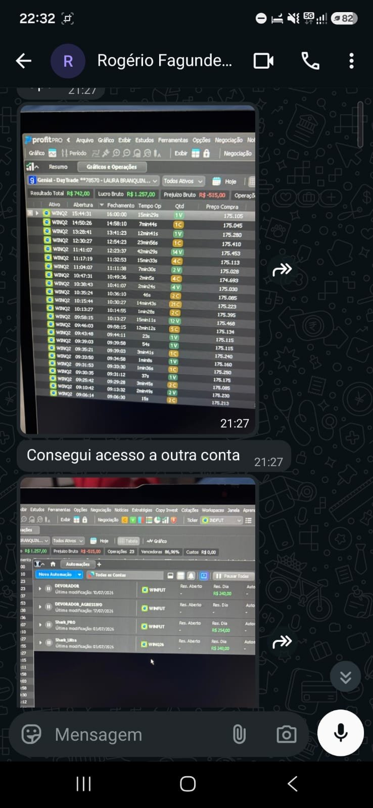 Cliente mostrando operações e automações