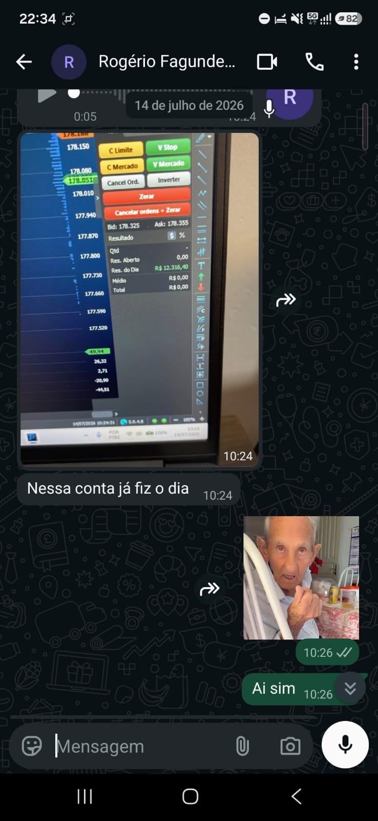 Cliente mostrando resultado do dia