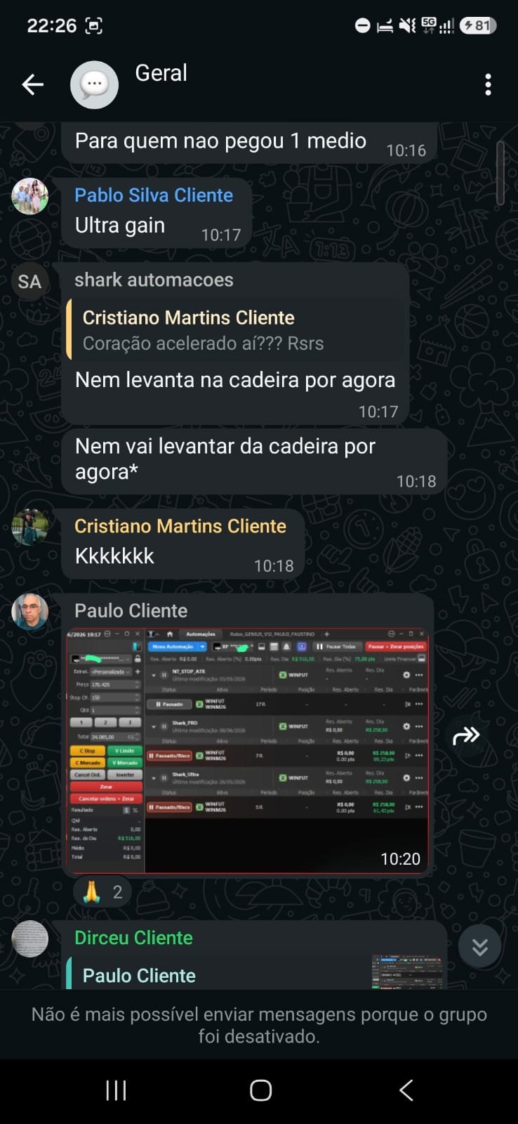 Grupo compartilhando resultado de automações