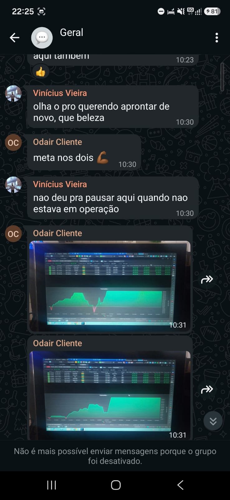 Cliente mostrando curva de resultado