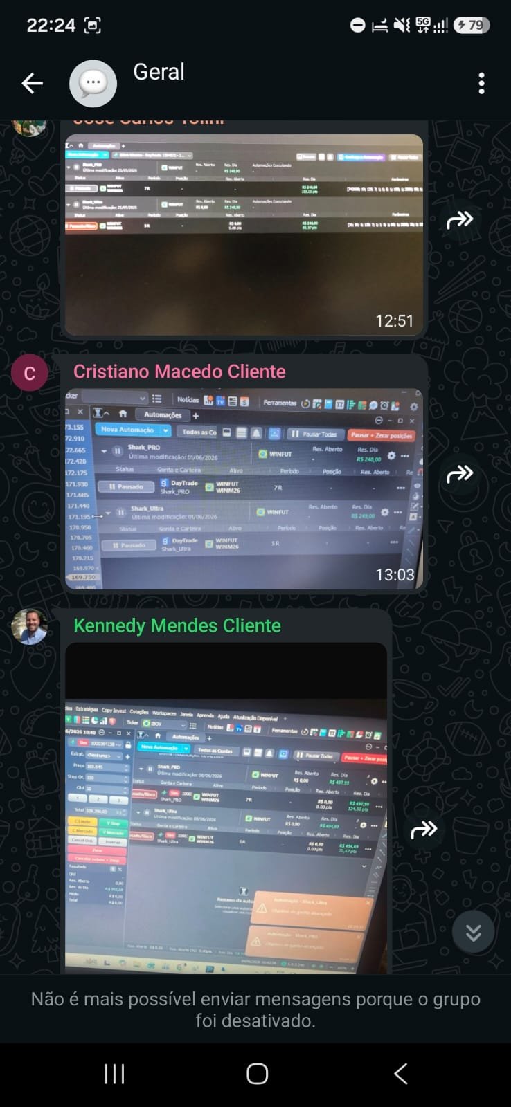 Grupo com prints de resultados de clientes